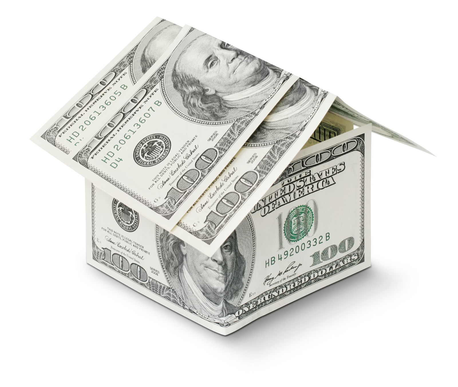 Miniature house made of 100-dollar bills